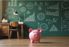 Classroom chalkboard with piggy bank